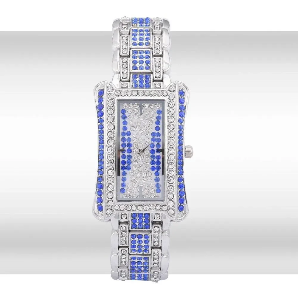 STRADA Blue Austrian Crystal Watch in Silvertone